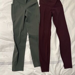 Lululemon Green and Burgundy Leggings Set. Size 6